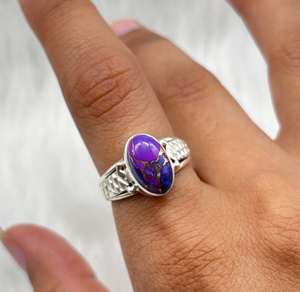 แหวนเงินสเตอร์ลิงทำด้วยมือทำจาก925ทำด้วยมือพร้อมทองแดงสีม่วงเทอร์ควอยซ์ของขวัญแต่งงาน - Product Image 6