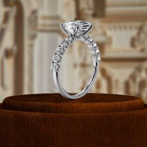 Sólido 14K Oro amarillo Lab Grown Diamond Asscher Cut Solitaire Half Pave Anillo de compromiso IGI Certified Classic Anniversary - Product Image 6