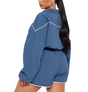 Ensembles de shorts coupe-vent de couleur unie femmes vestes de culture imperméables de haute qualité ensemble de shorts coupe-vent de montagne dames - Product Image 5