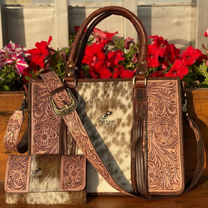 Nouveau sac fourre-tout à pampilles en cuir de vachette véritable outillé à la main - Product Image 1