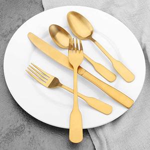 Amazing <b>Gold</b> Finished Fork Spoon Cutlery Modern Long Round Design Handle Knife and Spoon Fork Cutlery Set - Product Image 5