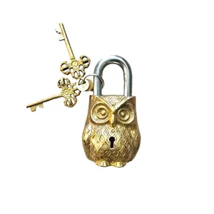 Factory Supply Handmade Brass Beautiful Owl Padlocks with Two Keys Collectible Locks from Indian Manufacturer