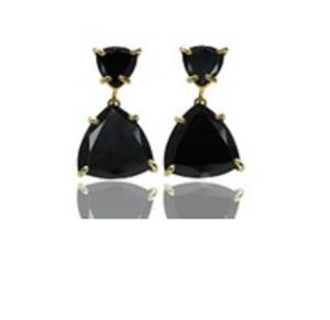 Pendientes con forma de trillón de Plata de Ley 925, GEMA de ónix negra, novedad - Product Image 1