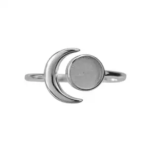 Produttore di incastonature di gioielli in argento bianco di alta qualità 925 Sterling Crescent Moon da 4mm a 25mm anello da donna rotondo con castone di montaggio