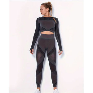 ชุดสูทแขนยาวสำหรับผู้หญิงผ้ายืดสีพื้นชุดเล่นโยคะแบบถักไร้รอยต่อมาใหม่2026 - Product Image 2