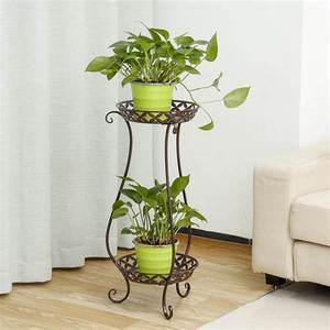 Soporte de plantas en maceta de metal negro de 2 niveles, diseño colorido, tamaños grandes/pequeños para jardín, decoración del hogar y uso en el suelo de la guardería - Product Image 3