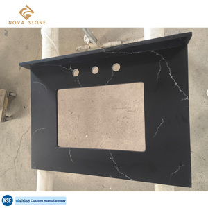 NV772 Casework prefabricado Tops AD/CVD Producto de piedra de cuarzo artificial libre Baño residencial Superficies DE TRABAJO negras - Product Image 3