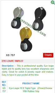 GS 757 Triplete Eye Loupe Herramienta de joyería esencial para trabajos de joyería Nueva condición Equipo de metal de goma y latón - Product Image 2
