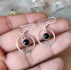 Black <b>Onyx</b> Gemstone Drop <b>Earrings</b> Women's 925 Sterling Silver Gold Plated Boho Style Trendy Handmade Wedding Party Gift - Product Image 2