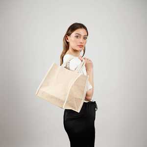 Juco Durable 12oz Thick Square Tote Jute Burlap Canvas Beach Bag Rope Reusable Plain Screen Letter <b>Medium</b> for Daily Use Gift - Product Image 2