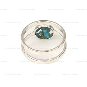 Anillo de doble banda de Plata de Ley 925 auténtica, cobre azul Natural, forma de turquesa, joyería fina hecha a mano para mujer, alta calidad - Product Image 3