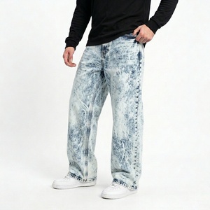 Black Wide Leg Men's Jeans Straight Denim <b>Pants</b> Casual Streetwear Trousers - Product Image 4