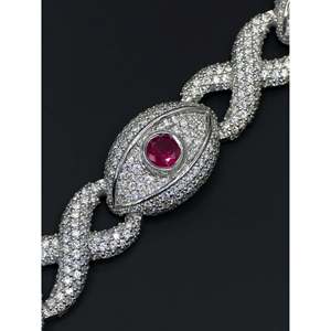 SHREYA DIAM Luxury 925 Sterling Silver Rose Gold Plated Hip Hop Jewelry VVS1 Moissanite Iced Link <b>Bracelet</b> <b>Ruby</b> 16mm Wide Unisex - Product Image 2
