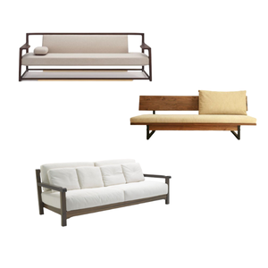 Canapé modulable en cuir et tissu au design moderne, ensemble de canapés pour le salon avec pied en bois, mobilier pour le salon directement en usine - Product Image 3