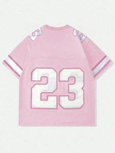 Camiseta Deportiva Rosa de Malla, Secado Rápido, Transpirable, Cuello en V, Manga Corta, para Fútbol, con Número y Letra Personalizados, Estilo Urbano, Tops con Diseño de Bandera - Product Image 2
