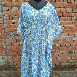 Ấn Độ handmade Dài Phụ nữ mặc cotton kaftan Dresses Floral in bông Maxi Dress