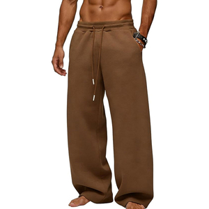 Pantalon de survêtement ample et large pour homme, personnalisé OEM, marron chocolat, en molleton mi-lourd, à bas ouvert, coupe décontractée - Product Image 1