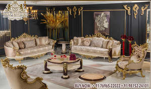 Juego de Sofás de Sala de Estar Estilo Palacio de Primera Calidad, Sofá de Madera de Teca Tallado a Mano con Herencia Real, Juego de Sofás de Madera de Teca con Corona Imperial, Reino Unido - Product Image 3