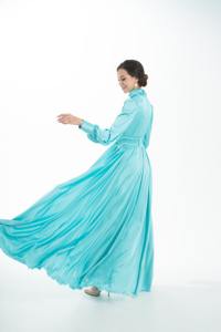 ชุดเดรสสไตล์อิสลามสำหรับผู้หญิง,ชุดอาบายาทรงสลิมฟิตสีฟ้ามีผ้าทอแบบเรียบง่ายสำหรับผู้หญิง - Product Image 5