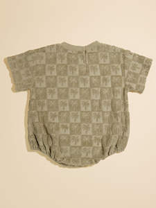 Relaxed Palm Jacquard <strong>Towelling</strong> Bubble Romper Baby Oversize Short Sleeve Baby <strong>Onesie</strong> - Product Image 2