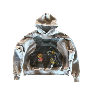 เสื้อฮู้ดดี้ทรงบ็อกซี่แบบครอป ผ้าเฟรนช์เทอร์รี่ 420 แกรม พิมพ์ลายกราฟิก ล้างสีแบบแอซิดวอช ทรงโอเวอร์ไซส์ สไตล์ดิสเทรส - Product Image 1