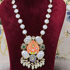 Maravilloso Real Kundan Jaypuri Collar largo pintado a mano Joyería India Real Kundan Set en el precio más bajo - Product Image 1