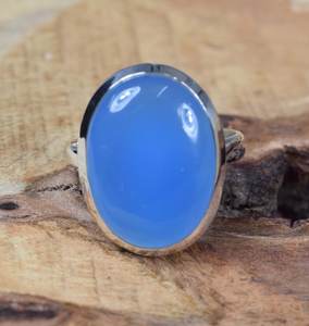 Qualité supérieure en gros véritable calcédoine bleue grande forme ovale pierres précieuses lunette réglage solide 925 bagues en argent Sterling bijoux - Product Image 1