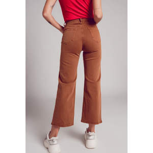 Jeans Anchos Color Camel, Cintura Alta, Decoración con Botones, Mezclilla Transpirable, Estilo Boyfriend, Corte Estándar Holgado, 100% Algodón, Talla 2XL - Product Image 5