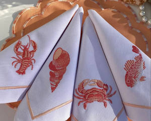 Broderie personnalisée conception d'escargot orange serviette de table lavable de haute qualité en coton ligne Boarder serviette de table pour la maison hôtel événements - Product Image 3