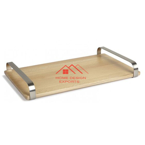 Plateau en bois à poignée en métal en acier inoxydable pour la nourriture et les boissons à la maison servant un plateau en bois - Product Image 1