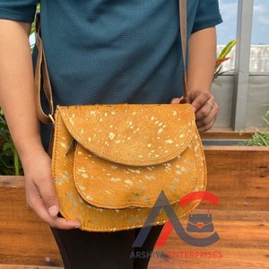 Nouveau mode occidentale cheveux sur doré métallique sacs à bandoulière pour femmes personnalisé en cuir véritable sac à bandoulière peau de vache dames sacs à main - Product Image 1