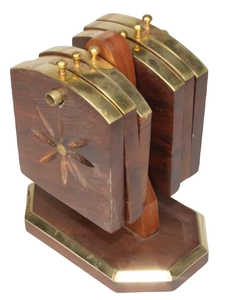 Ensemble de sous-verres en bois fabriqués à la main avec garniture en laiton incrustation florale support vertical Portable pour thé café Table à manger utilisation de bureau à domicile - Product Image 2