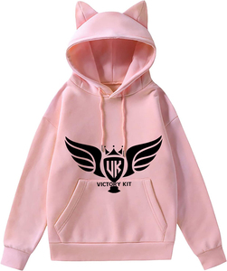 Sweat-shirt à capuche unisexe 100% coton 400 g/m² épais avec oreille de chat, coupe régulière, avec long badge personnalisé pour l'hiver - Product Image 4