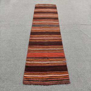 Kilim Rug, 2.3x8.7 ft Vintage Rug, <b>Brown</b> Oriental Rug <b>Wool</b> - Product Image 1