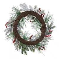 Desain Baru 24 inci 60CM Karangan Bunga Natal Buatan Dekoratif Berlapis Embun, Karangan Bunga Pinus Bersalju Putih & Buah Berry untuk Dekorasi Pintu