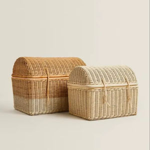 Caja de Almacenamiento Rectangular de Ratán Tejida a Mano con Tapa, Caja de Recuerdos Tejida Rústica para Decoración del Hogar y la Oficina - Product Image 1