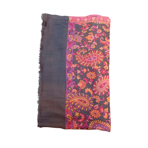 Fine Wool Winter <b>Scarf</b> with Heritage Border Black <b>Long</b> Plain Style with Jacquard Embroidery - Product Image 3