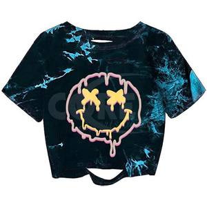En gros Personnaliser Femmes Crop Top Casual Streetwear Imprimé Tie Dye Respirant À Manches Courtes Débardeurs - Product Image 1