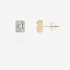 14K Gold <b>Emerald</b> Cut Moissanite Diamond Bezel <b>Stud</b> <b>Earrings</b> - Product Image 1