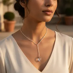 Collier en argent avec pendentif en perle, tendance bohème, classique, chaînes religieuses pour femmes, cadeau chrétien - Product Image 1