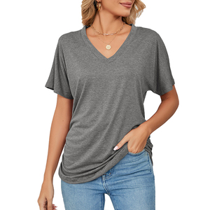 T-shirts à col en V doux et confortables pour femmes Commandes en gros T-shirts à col en V élégants et respirants pour femmes Fabricant OEM/ODM B2B - Product Image 2