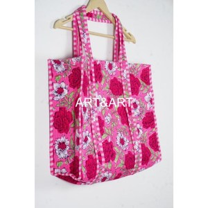 Bolso de mano acolchado indio, gran diseño Floral Multicolor, algodón ecológico para verano, ropa de playa, compras de comestibles para mujer - Product Image 4