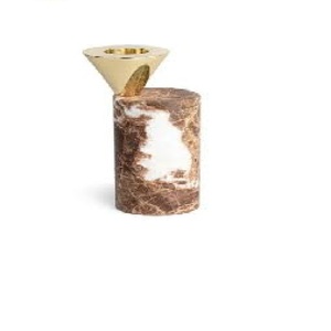 Support de pilier design fait à la main nouveau style marbre et métal support votif finition dorée bougeoir chauffe-plat - Product Image 1