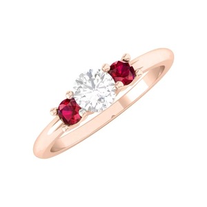 Bague Trilogie en Rubis, Diamant de Laboratoire 0,40 Ct F-SI2, Rubis Rouge 0,80 Ct Poli, Monture Trilogie en Or Massif 14K, Produit Personnalisable - Product Image 3