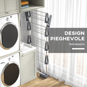 HOMCOM Séchoir vertical gris et argent 142x55x172 cm avec 4 étagères réglables en acier et en plastique - Product Image 6