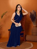 Saree de poids léger uni en georgette unie avec miroir, style moderne en dentelle, parfait pour toutes les occasions