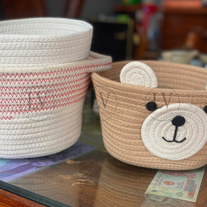 Handmade high quality cotton round <b>storage</b> bucket <b>basket</b> multi-function with handles cotton <b>rope</b> <b>storage</b> <b>basket</b> from Vietnam - Product Image 3