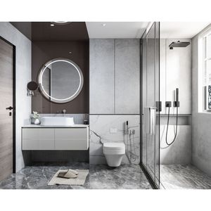Specchio da Bagno in Vetro Wenge Vintage con Scrivania e Sedia, Combinazione Lavabo e Mobile da Bagno - Product Image 3