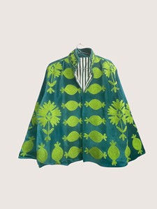Green Embroidered Floral <b>Poncho</b> O-Neck Collar Full Sleeve Plus Size Women's Eco-Friendly Cotton Outerwear Bohemian Style Winter - Product Image 1