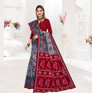 Nhu Cầu Cao Tay Khối In Bông Mulmul <span class=keywords><strong>Saree</strong></span> Với Áo Mảnh Bông Mềm Mùa Hè Mặc Quần Áo Vải Tay Vẽ In Ấn - Product Image 1